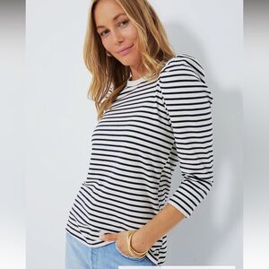 Tuckernuck POMANDER PLACE Navy Striped Vesty Long Sleeve Crewneck